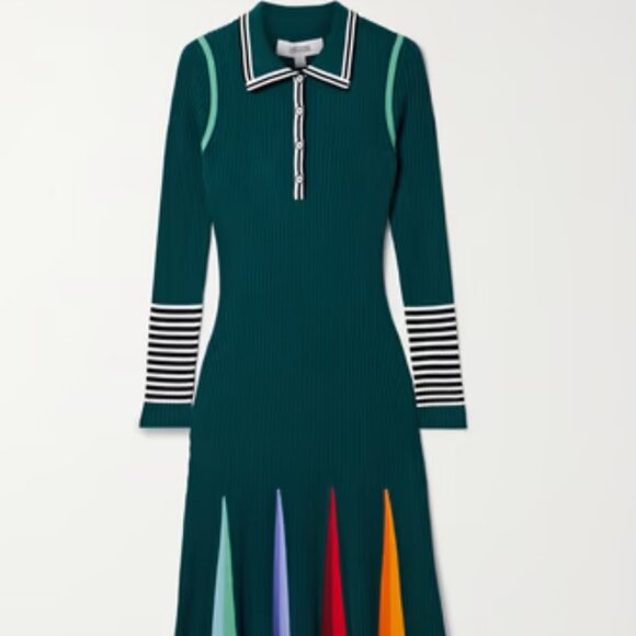 Christopher John Rogers Dresses & Skirts - CHRISTOPHER JOHN ROGERS Godet striped ribbed merino wool polo maxi dres